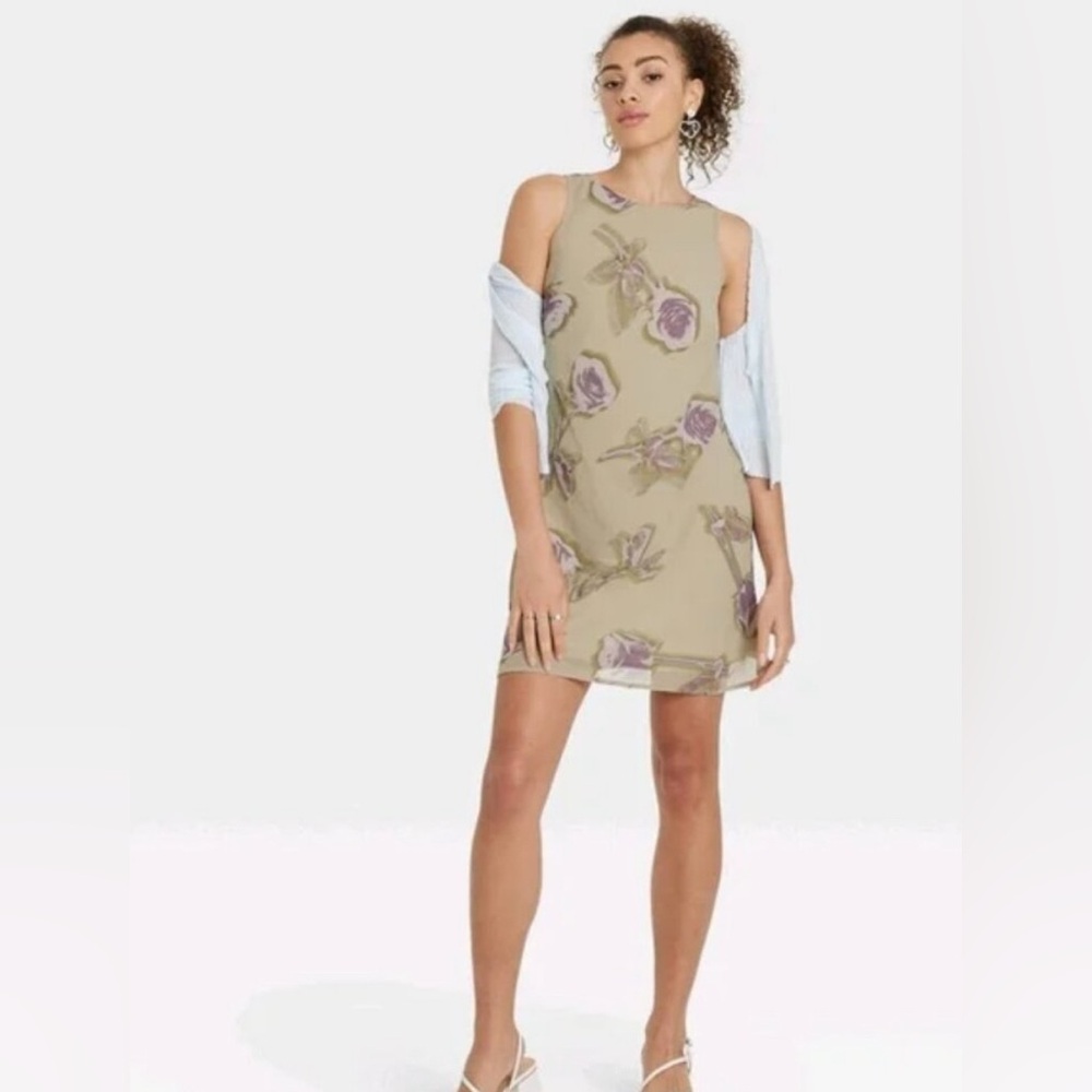 NWT Wild Fable Women's Mini Slip Dress Sage Green Floral Size XS